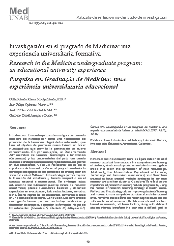 Investigación en el pregrado de Medicina: una experiencia universitaria formativa