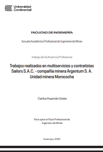 Trabajos realizados en multiservicios y contratistas Sailors S.A.C. - compañía minera Argentum S. A. Unidad minera Morococha