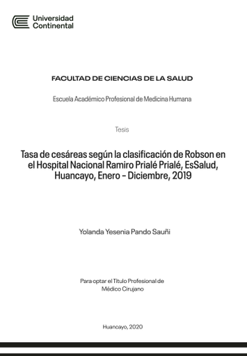 Tasa de cesáreas según la clasificación de Robson en el Hospital Nacional Ramiro Prialé Prialé, Essalud, Huancayo, Enero - Diciembre, 2019