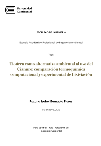 Tioúrea como alternativa ambiental al uso del Cianuro: comparación termoquímica computacional y experimental de Lixiviación