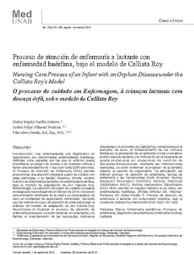 Proceso de atención de enfermería a lactante con enfermedad huérfana, bajo el modelo de Callista Roy