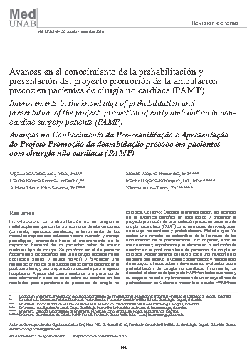 Avances en el conocimiento de la prehabilitación y presentación del proyecto promoción de la ambulación precoz en pacientes de cirugía no cardíaca (PAMP)