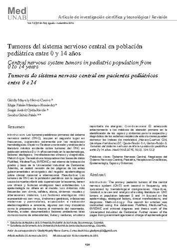 Tumores del sistema nervioso central en población pediátrica entre 0 y 14 años