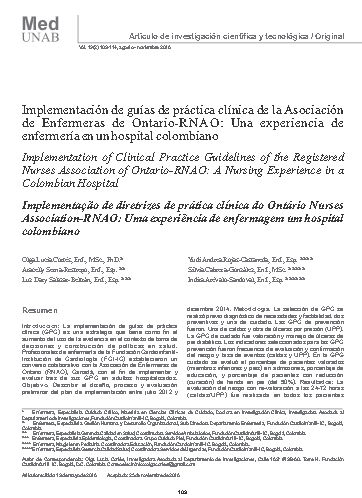 Implementación de guías de práctica clínica de la Asociación de Enfermeras de Ontario-RNAO: Una experiencia de enfermería en un hospital colombiano