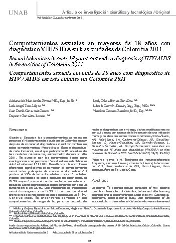 Comportamientos sexuales en mayores de 18 años con diagnóstico VIH/SIDA en tres ciudades de Colombia 2011