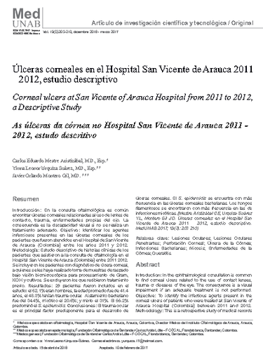 Úlceras corneales en el Hospital San Vicente de Arauca 2011 - 2012, estudio descriptivo