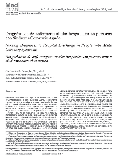 Diagnósticos de enfermería al alta hospitalaria en personas con síndrome coronario agudo