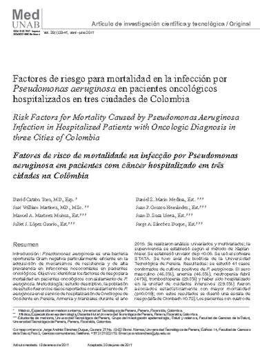 Factores de riesgo para mortalidad en la infección por Pseudomonas aeruginosa en pacientes oncológicos hospitalizados en tres ciudades de Colombia