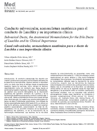 Conducto subvesicular, nomenclatura anatómica para el conducto de Luschka y su importancia clínica. Revisión de tema