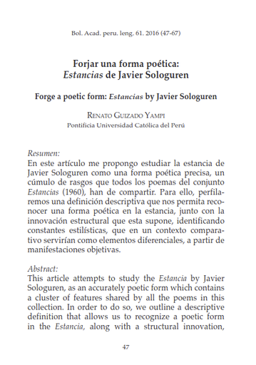 Forjar una forma poética: Estancias de Javier Sologuren