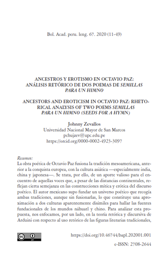 Ancestros y erotismo en Octavio Paz: Análisis retórico de dos poemas de Semillas para un himno