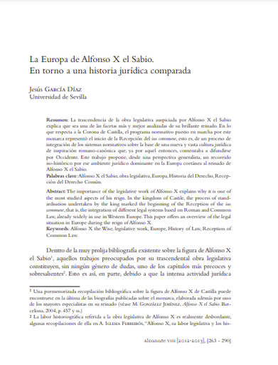 La Europa de Alfonso X el Sabio. En torno a una historia jurídica comparada