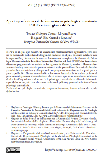 Aportes y reflexiones de la formación en psicología comunitaria PUCP en tres regiones del Perú