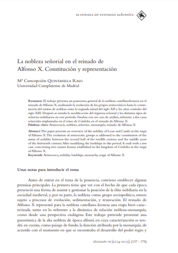 La nobleza señorial en el reinado de Alfonso X. Constitución y representación