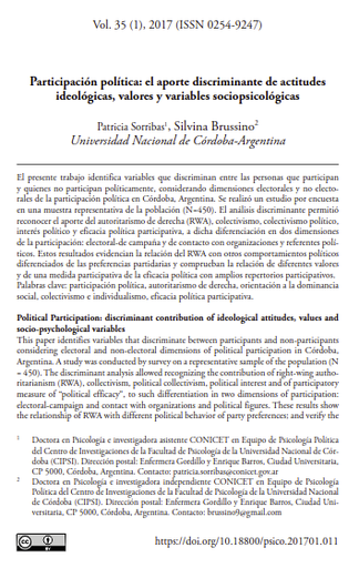 Participación política: el aporte discriminante de actitudes ideológicas, valores y variables sociopsicológicas