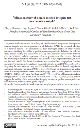 Validation study of a multi-method integrity test in a Peruvian sample