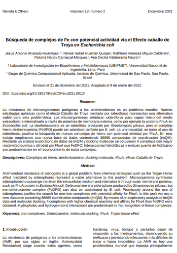 Búsqueda de complejos de Fe con potencial actividad vía el Efecto caballo de Troya en Escherichia coli