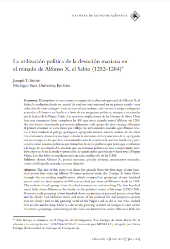 La utilización política de la devoción mariana en el reinado de Alfonso X, el Sabio (1252-1284)