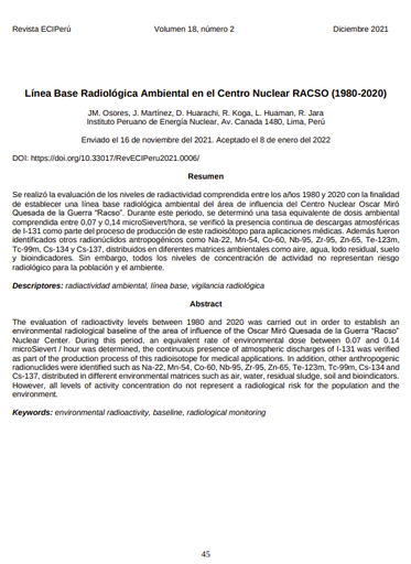 Línea Base Radiológica Ambiental en el Centro Nuclear RACSO (1980-2020)