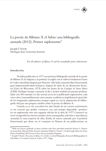 La poesía de Alfonso X el Sabio: una bibliografía anotada (2012). Primer suplemento