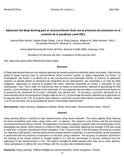 Aplicación del deep learning para el reconocimiento facial con la presencia de oclusiones en el contexto de la pandemia
