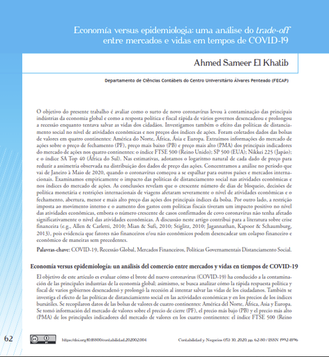 Economía versus epidemiología: un análisis del comercio entre mercados y vidas en tiempos de COVID-19