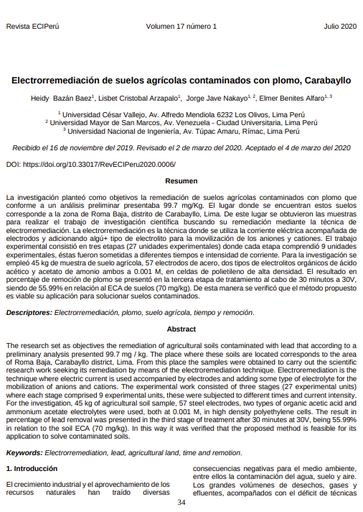 Electrorremediación de suelos agrícolas contaminados con plomo, Carabayllo