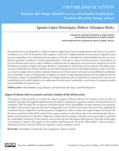 Impacto del riesgo climático en las actividades económicas. Análisis del sector líneas aéreas