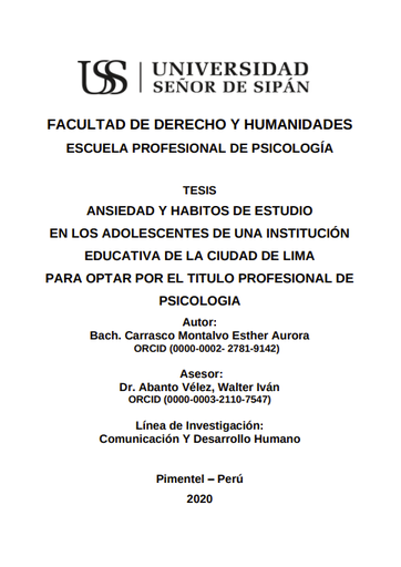 Ansiedad y hábitos de estudio en los adolescentes de una institución educativa de la ciudad de Lima