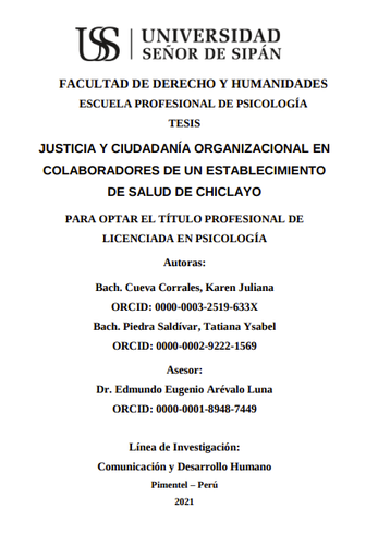 Justicia y ciudadanía organizacional en colaboradores de un establecimiento de salud de Chiclayo