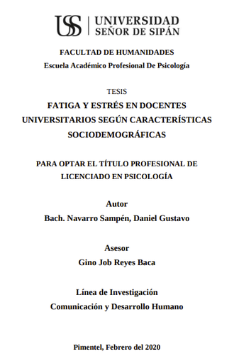 Fatiga y estrés en docentes universitarios según características socio demográficas