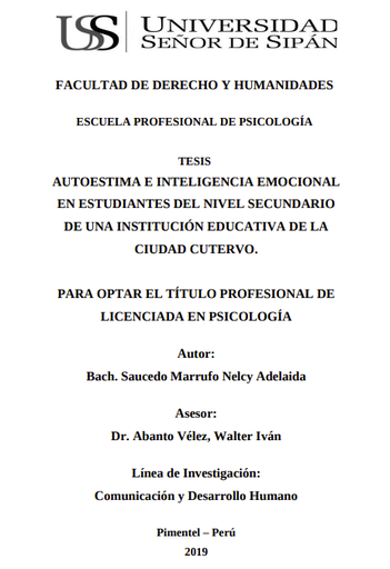 Autoestima e inteligencia emocional en estudiantes del nivel secundario de una institución educativa de la ciudad Cutervo