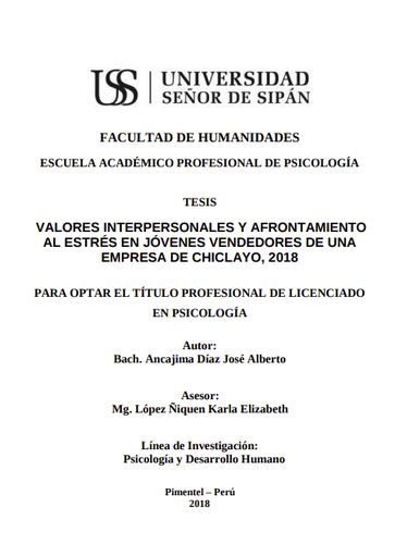 Valores interpersonales y afrontamiento al estrés en jóvenes vendedores de una empresa de Chiclayo, 2018