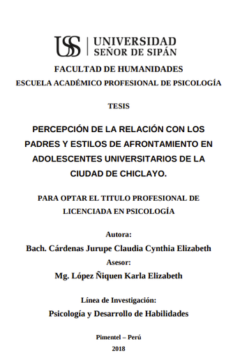 Percepción de la relación con los padres y estilos de afrontamiento en adolescentes universitarios de la ciudad de Chiclayo