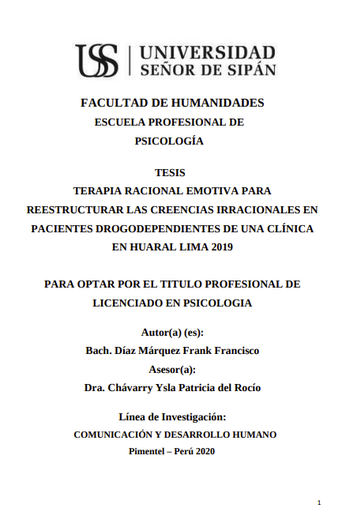 Terapia racional emotiva para reestructurar las creencias irracionales en pacientes drogodependientes de una clínica en Huaral Lima 2019