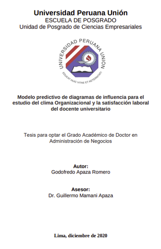 Modelo predictivo de diagramas de influencia para el estudio del clima Organizacional y la satisfacción laboral del docente universitario