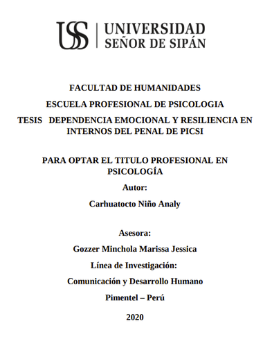 Dependencia emocional y resiliencia en internos del penal de Picsi