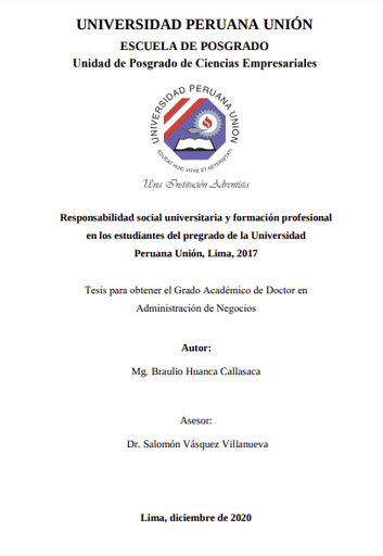 Responsabilidad social universitaria y formación profesional en los estudiantes del pregrado de la UPeU, Lima, 2017