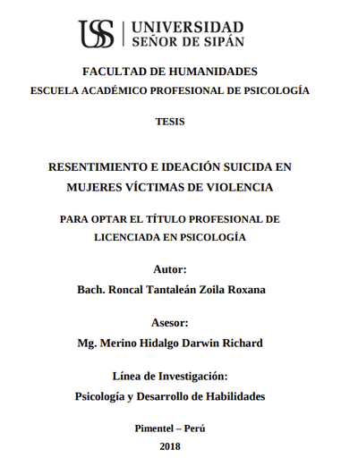 Resentimiento e ideación suicida en mujeres víctimas de violencia