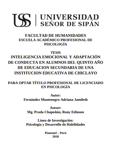 Inteligencia emocional y adaptación de conducta en alumnos del quinto año de educación secundaria