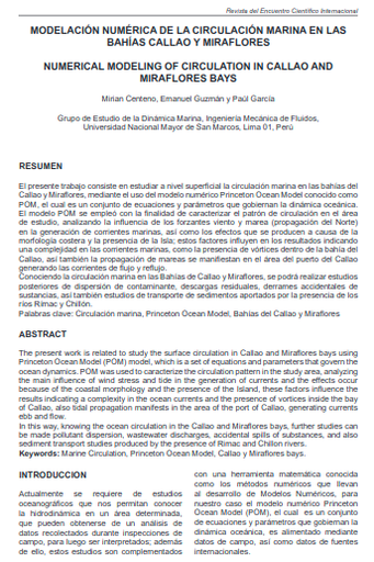 MODELACIóN NUMÉRICA DE LA CIRCULACIÓN MARINA EN LAS BAHÍAS CALLAO y MIRAFLORES