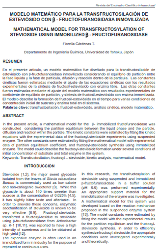 MODELO MATEMÁTICO PARA LA TRANSFRUCTOSILACIÓN DE ESTEVIÓSIDO CON - FRUCTOFURANOSIDASA INMOVILIZADA