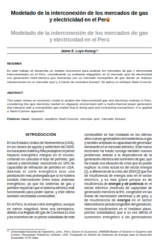 Modelado de la interconexión de los mercados de gas y electricidad en el Perú