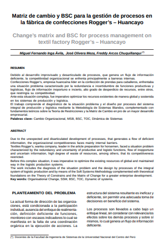 Matriz de cambio y BSC para la gestión de procesos en la fábrica de confecciones Rogger's - Huancayo