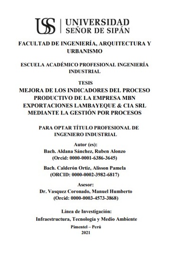 Mejora de los indicadores del proceso productivo de la empresa MBN exportaciones Lambayeque