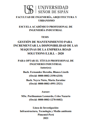 Gestión de mantenimiento para incrementar la disponibilidad de las máquinas de la empresa Road Solutions