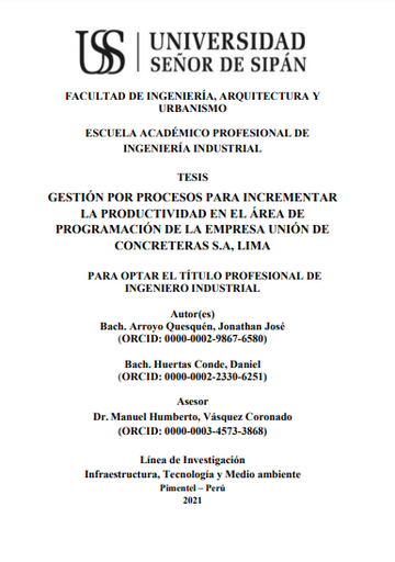 Gestión por procesos para incrementar la productividad en el área de programación de la empresa Unión de Concreteras