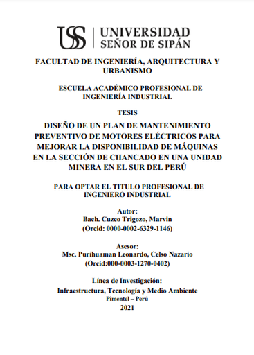 Diseño de un plan de mantenimiento preventivo de motores eléctricos para mejorar la disponibilidad de máquinas