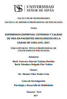 Experiencia espiritual cotidiana y calidad de vida en pacientes oncológicos en la ciudad de Chiclayo, 2017