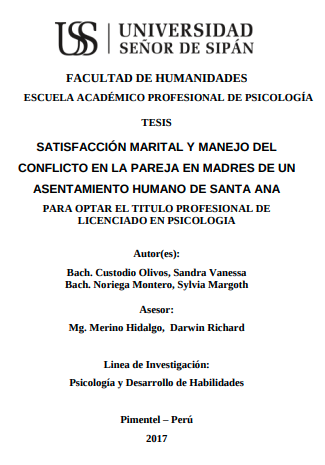 Satisfacción marital y manejo del conflicto en la pareja en madres de un Asentamiento Humano de Santa Ana